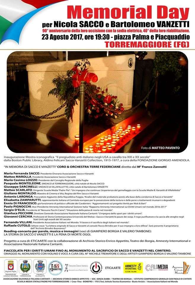 SACCO E VANZETTI: NESSUNO TOCCHI CAINO A TORRE MAGGIORE